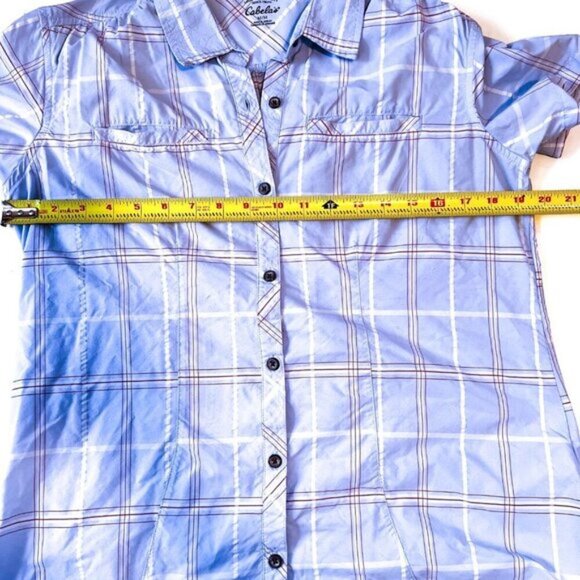 Cabela's Women's Blue/White Plaid Short Sleeve Casual Button-Down Shirt Top M - Picture 5 of 8